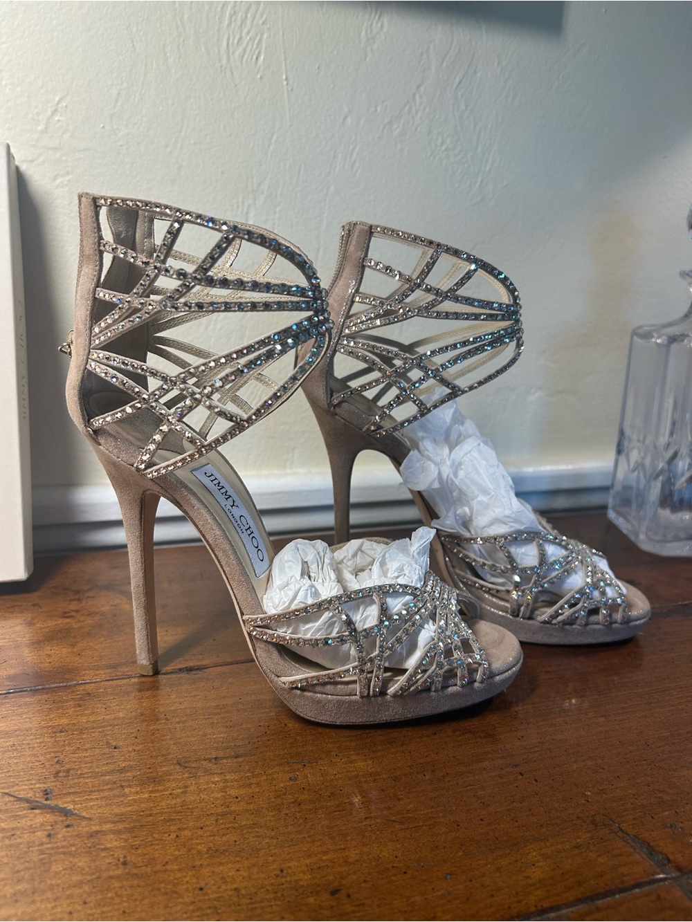 Jimmy Choo Women's Shimmer Crystal Embellished Strappy Heels~Size 37